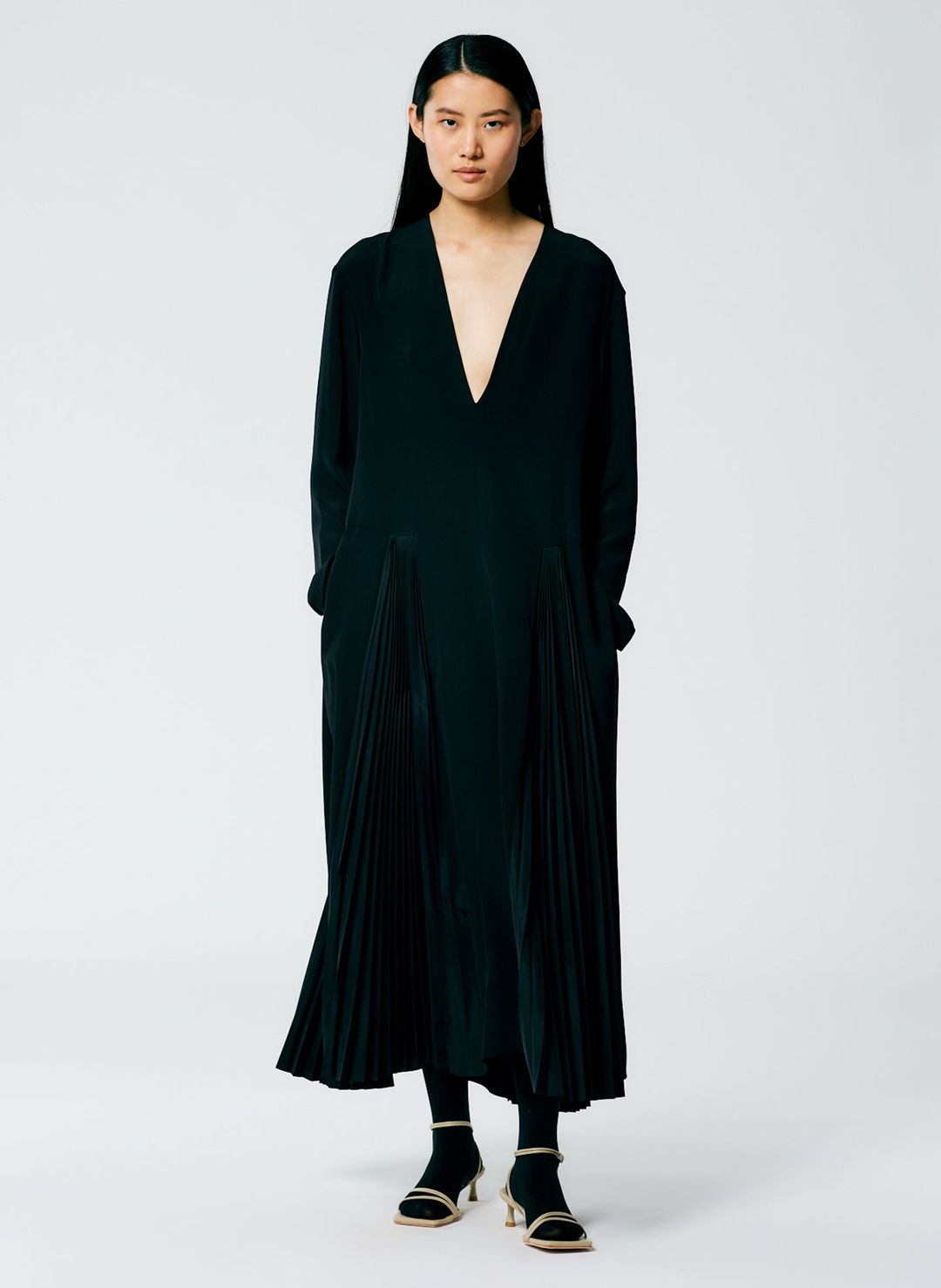 Eco Silk Pleated Godet Dress