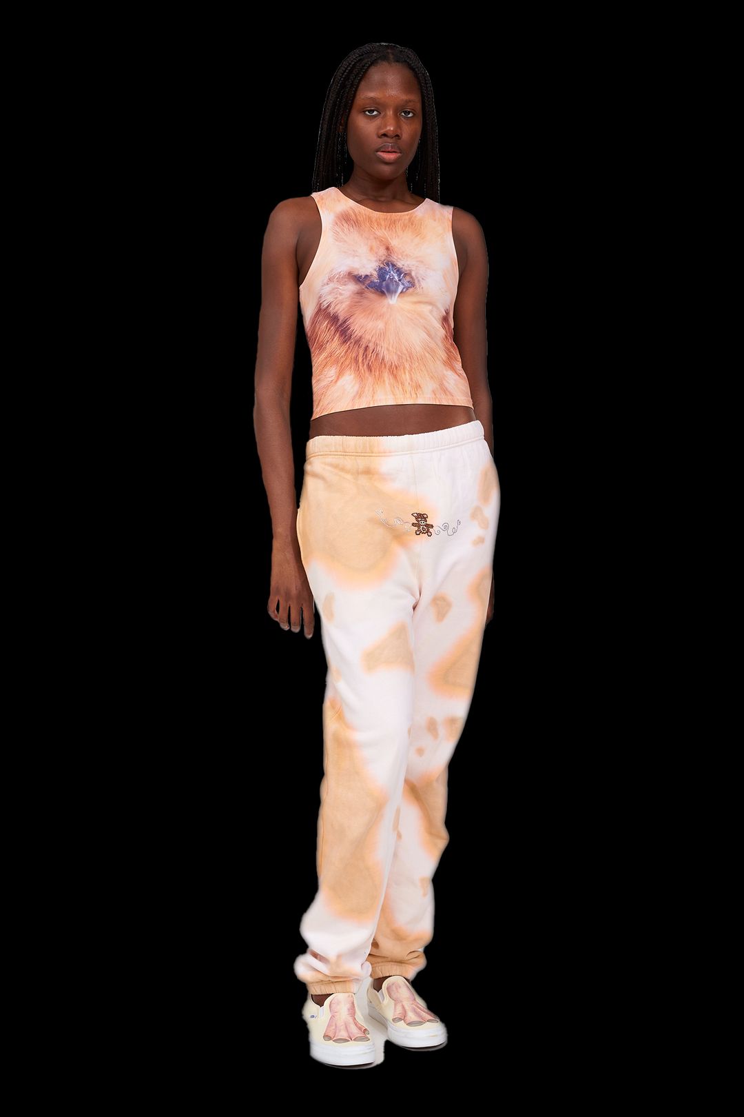 BEIGE COW RHINESTONE SWEATPANT