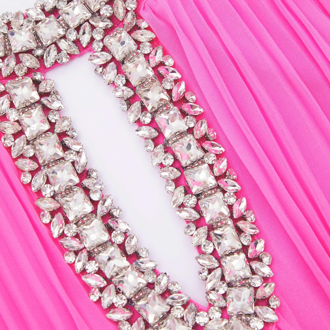 Pink Chiffon Feather Midi Dress #5