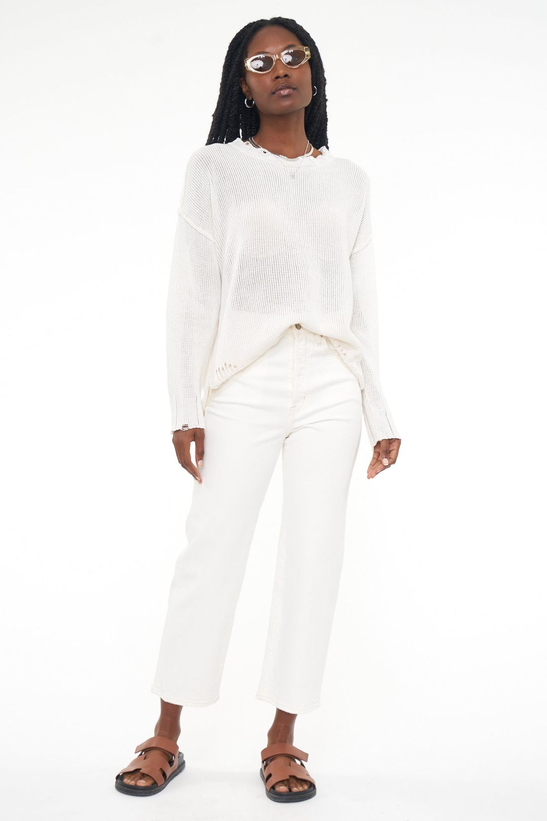 Elyse Lightweight Pullover Sweater - Vanilla Distressed