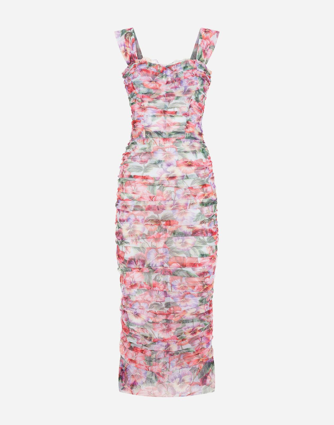 FORM-FITTING DRESS IN VIOLET-PRINT TULLE