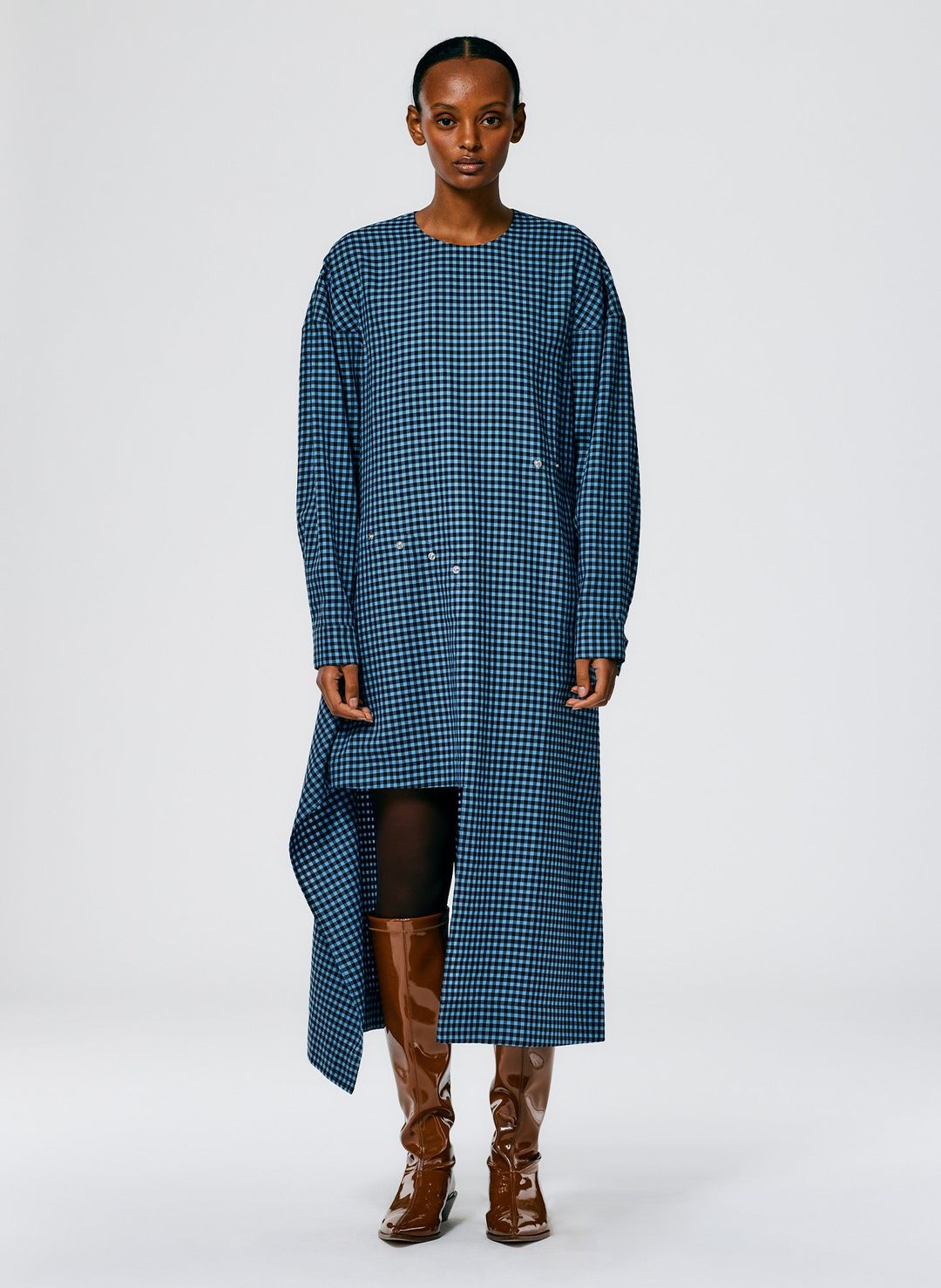 Pascale Gingham Asymmetric Flap Snap Dress #4
