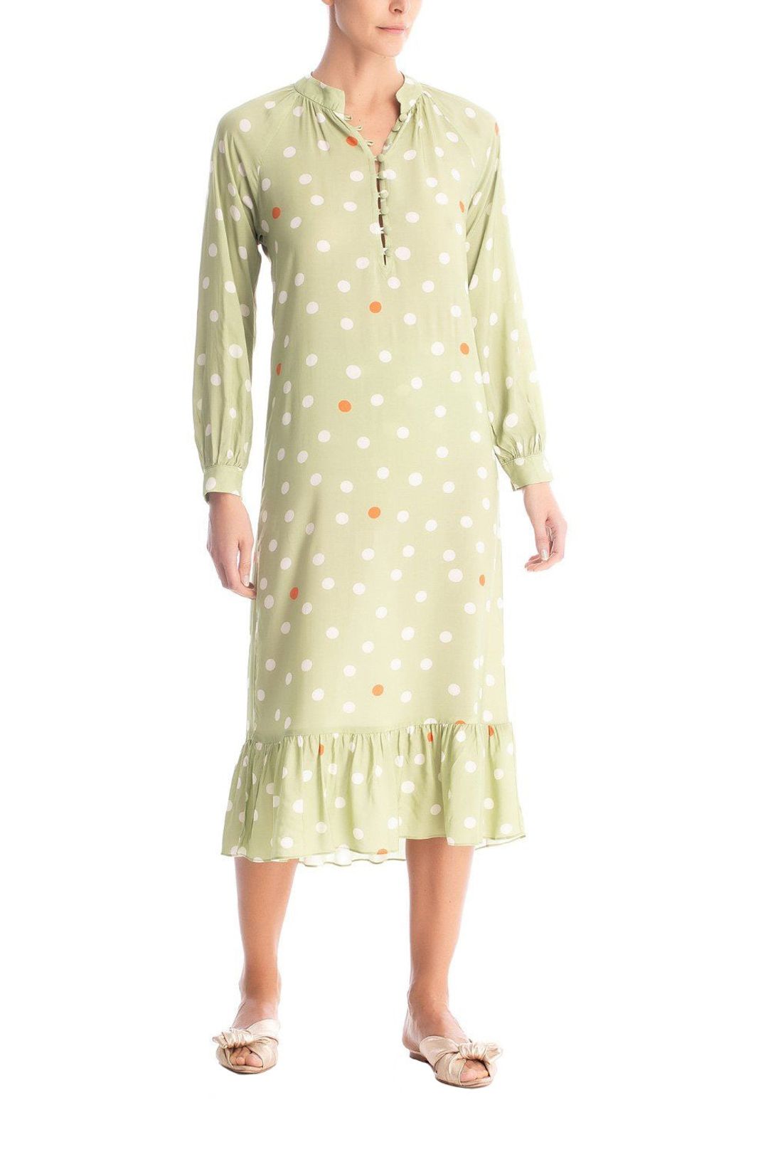 Vintage Pois Long Sleeve Midi Dress