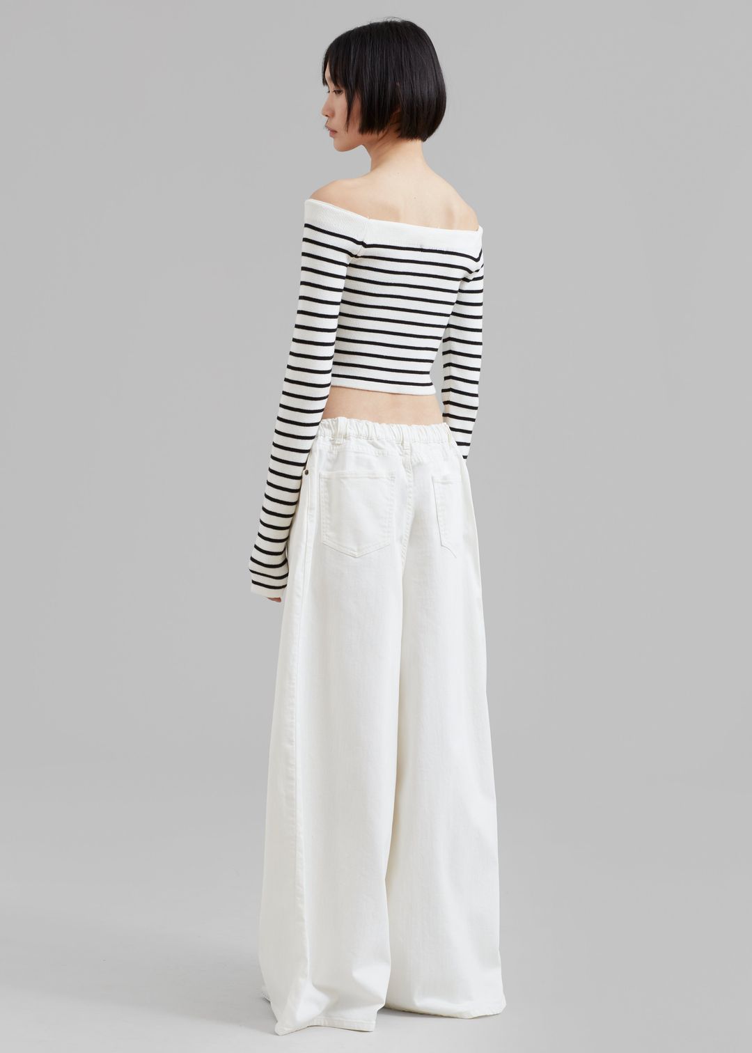 Coco White Off Shoulder Sweater - Black Stripe #12