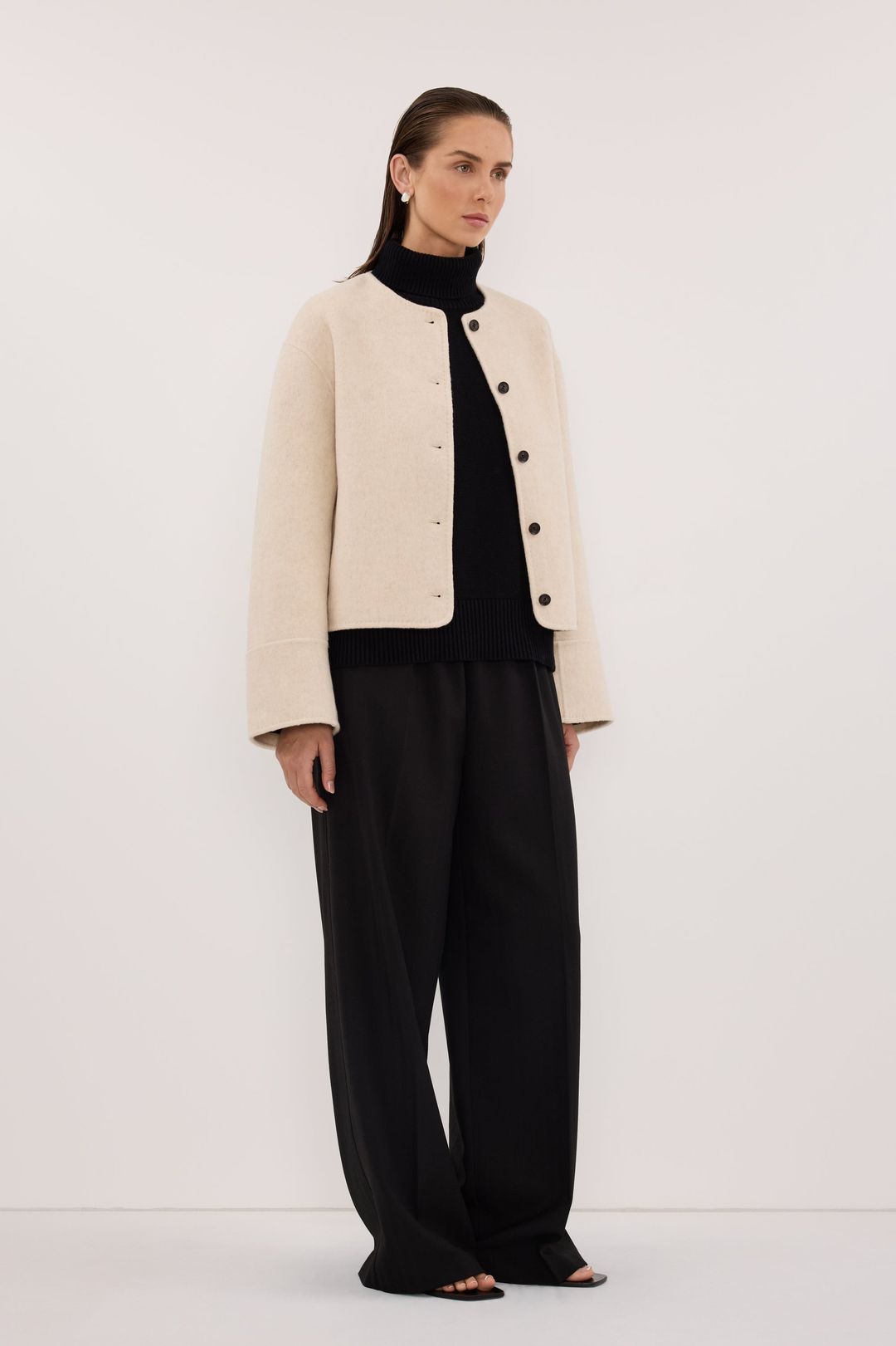 JACLYN IVORY MARLE CROPPED WOOL BLEND COAT #3