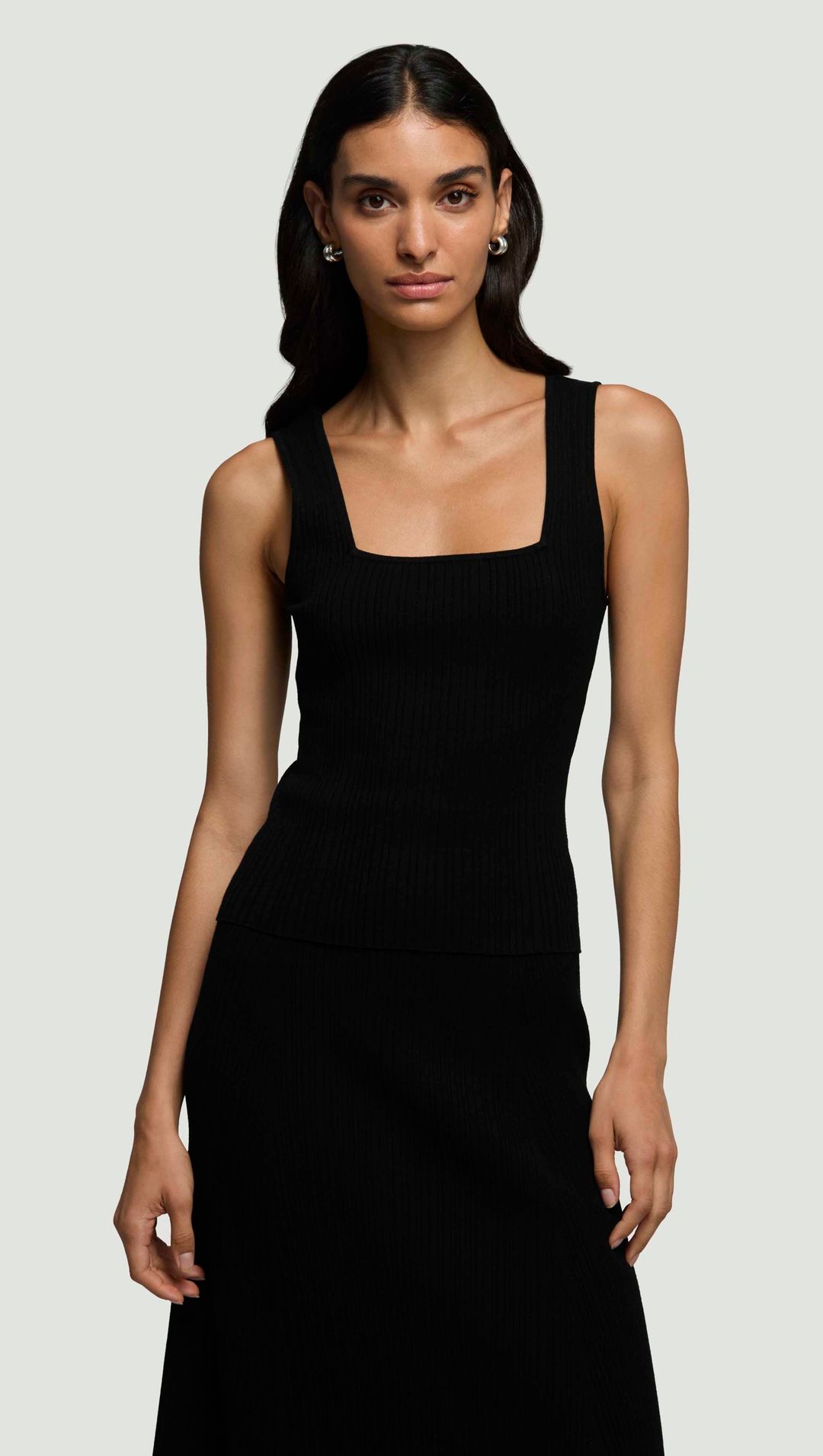 Square-Neck Ribbed Top in Variegated Rib Stretch | Black