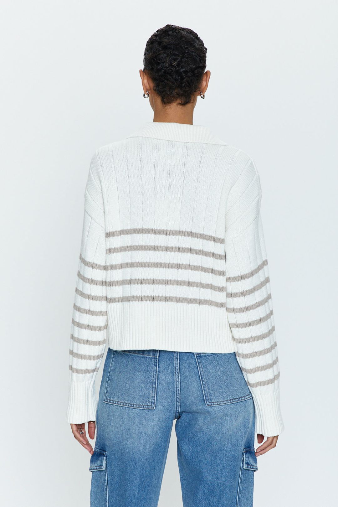 Arlo Polo Sweater Ecru - Taupe Stripe #3