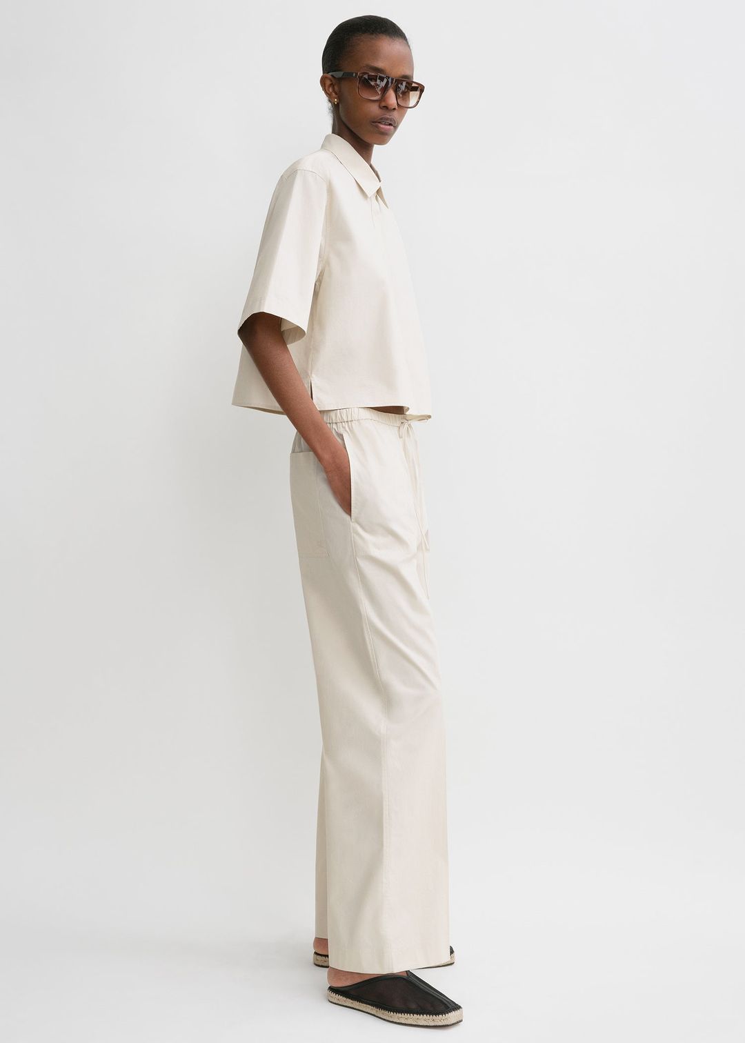 Cropped cotton-poplin shirt stone #3