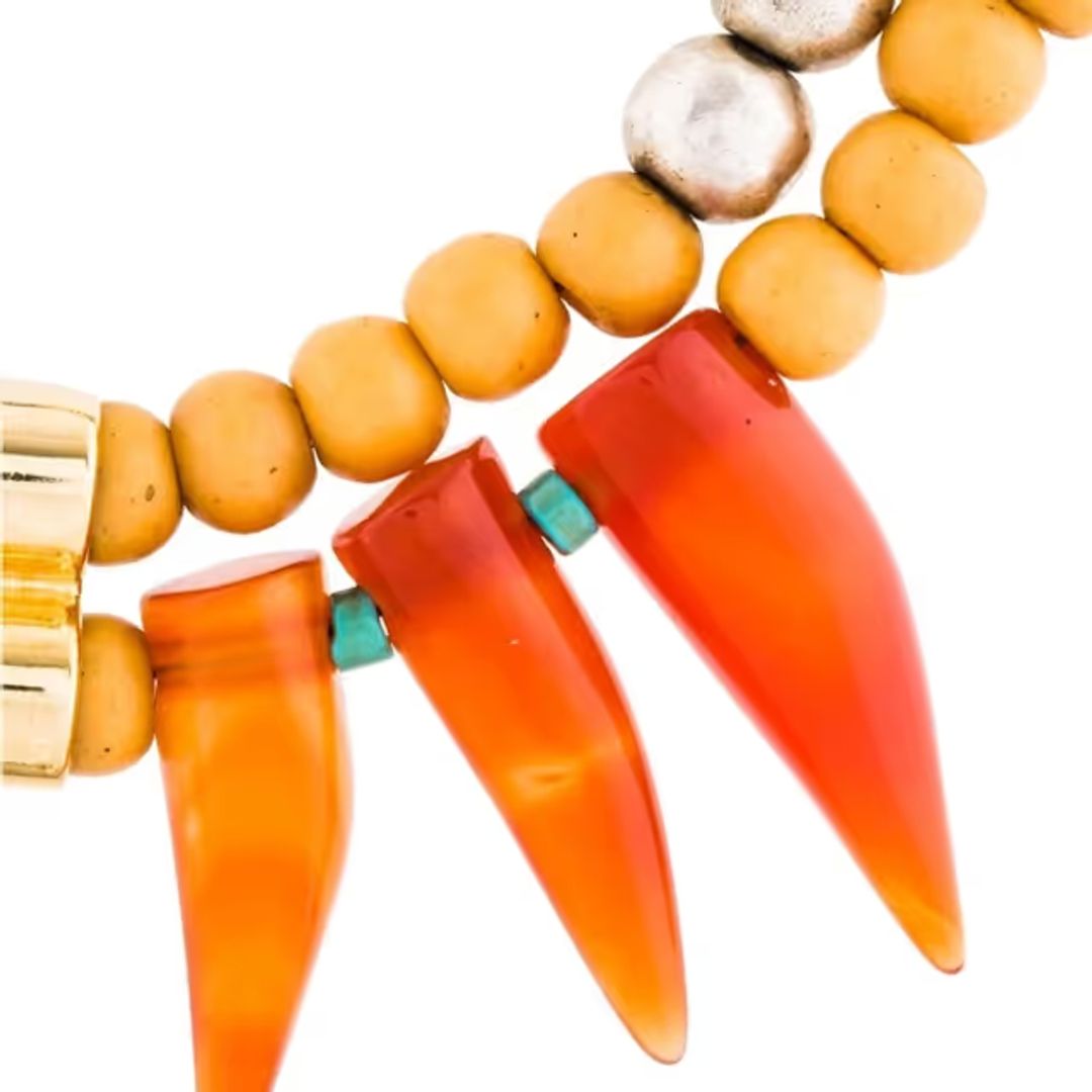 Gold-tone necklace w/resin, carved carnelian & bead turquoise #3