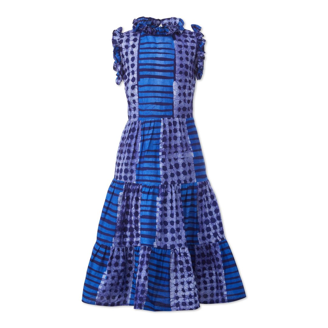 Hand-Batik Cotton Ruffle Sleeveless Dress