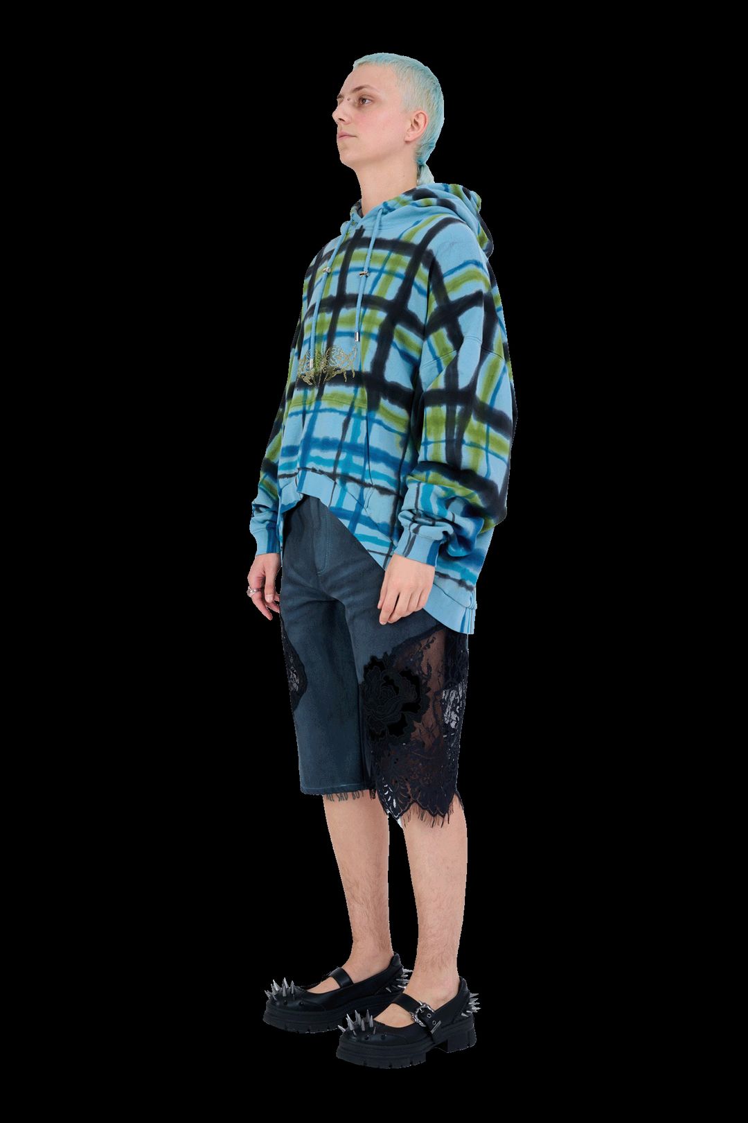 AURORA PLAID RHINESTONE ROUND HEM HOODIE #3