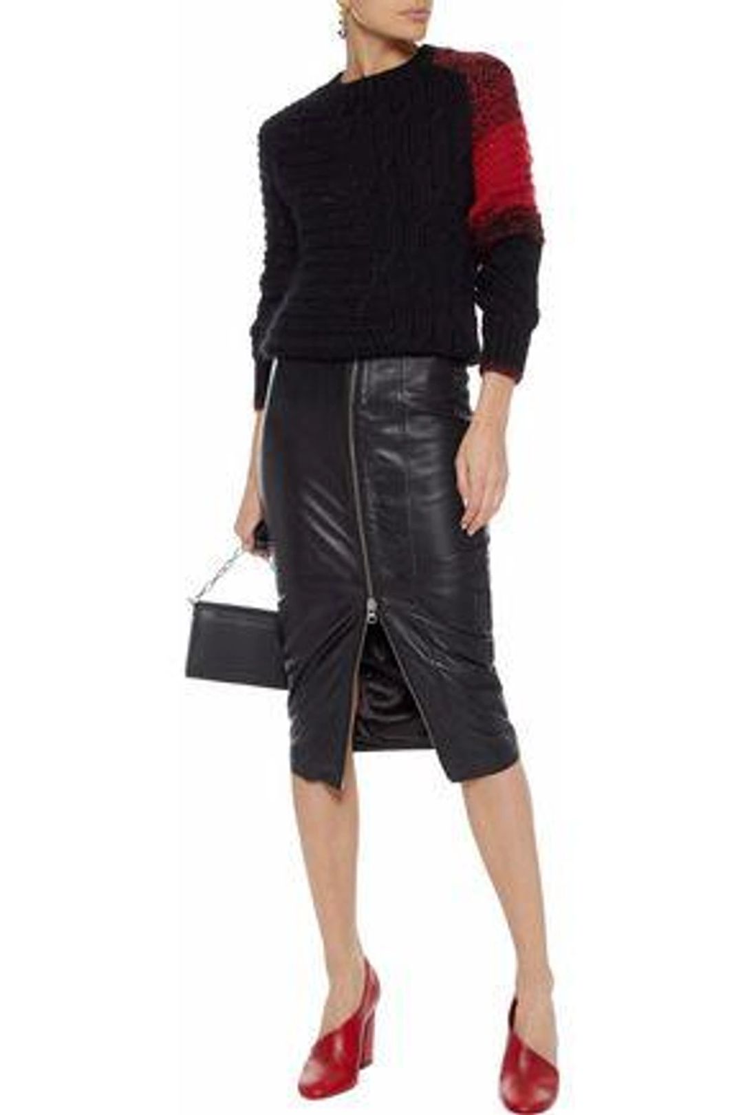 Patchwork Cable-knit Crewneck Wool Sweater In Black #2