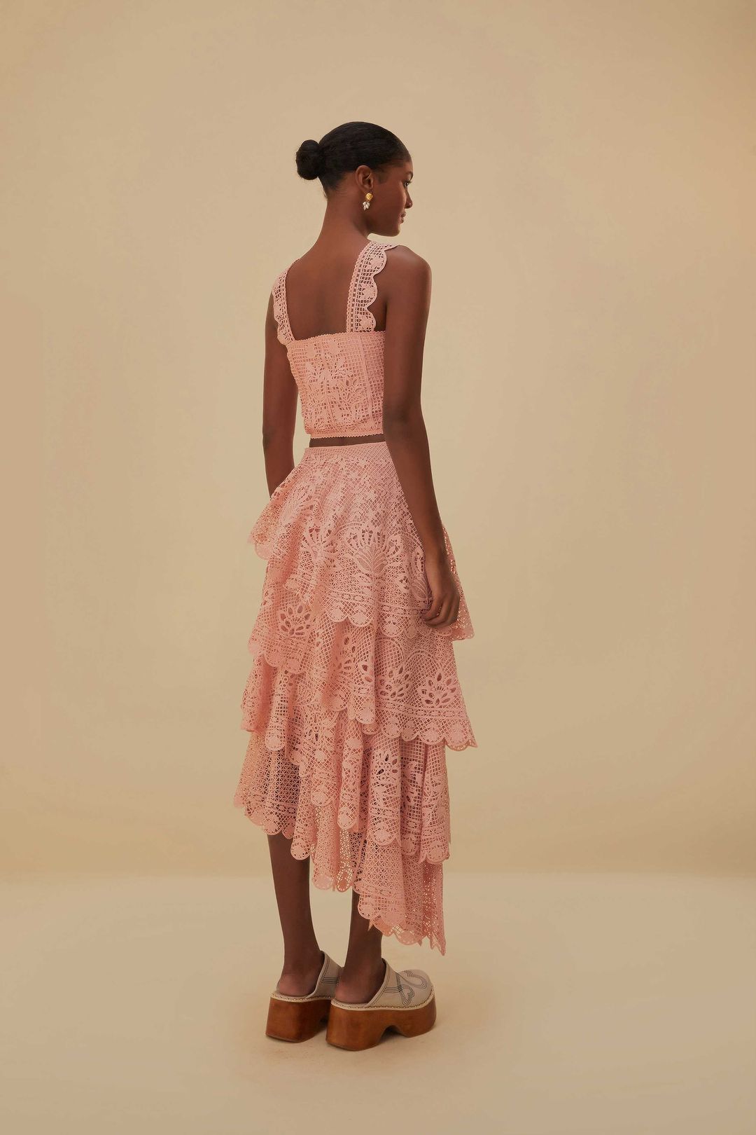 Light Pink Guipure Layered Maxi Skirt #4