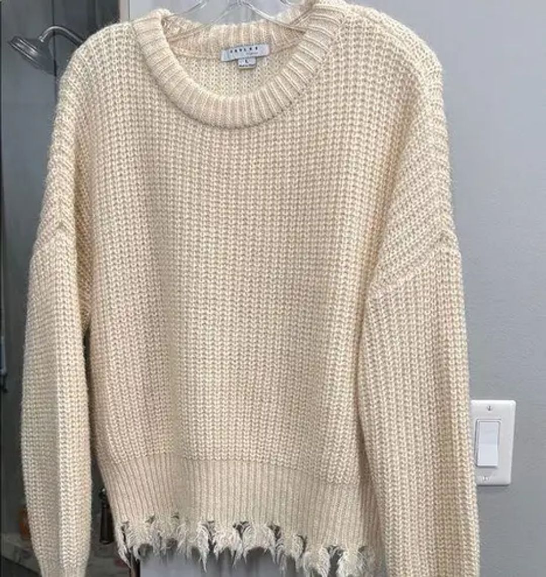 FAVLUX Cream Chunky Knit Crew Neck Sweater #7