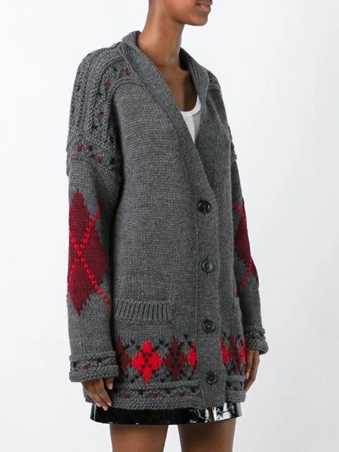 Woman Geena Oversized Argyle Wool And Alpaca-blend Cardigan Gray In Grey #10