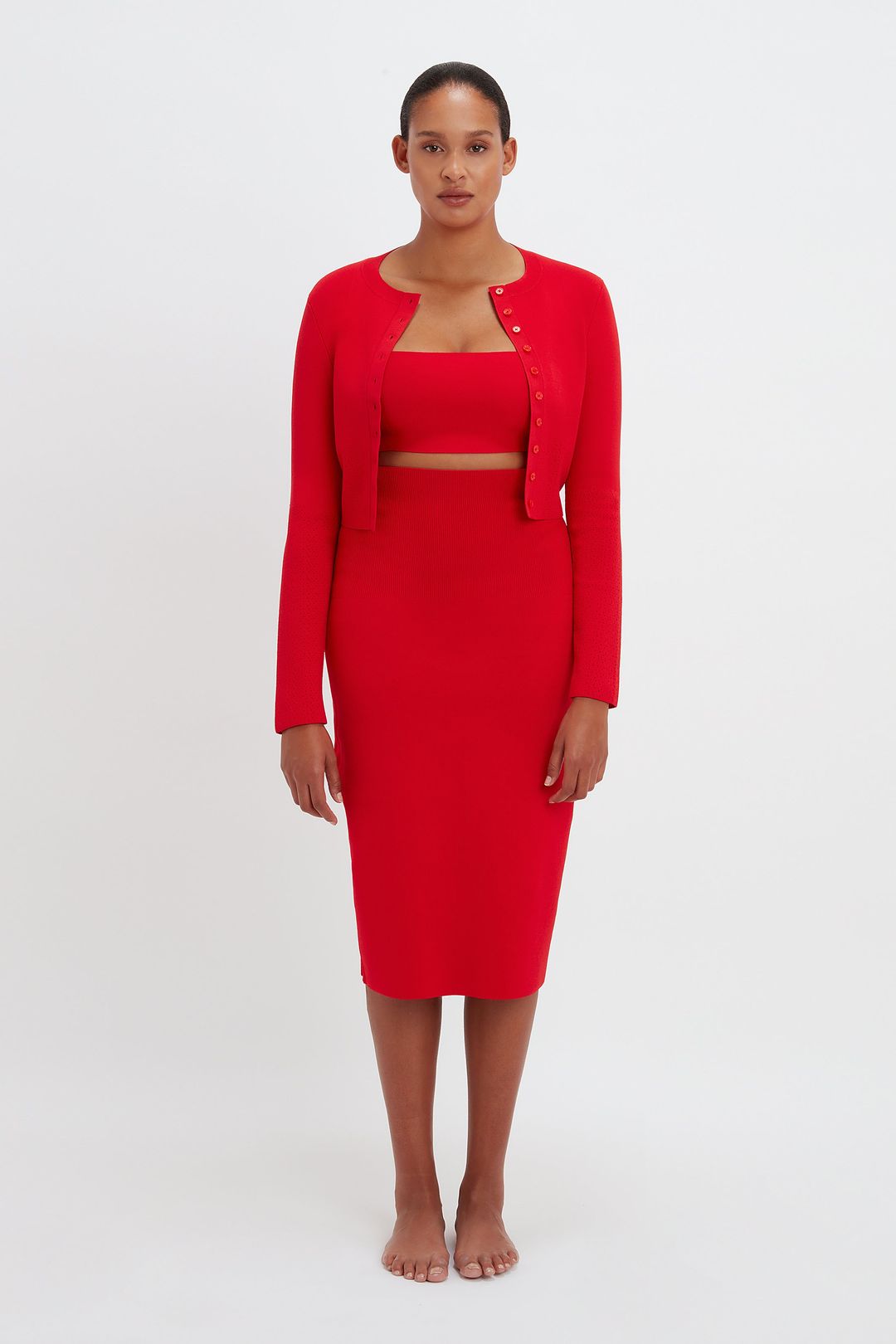 VB Body Cropped Fitted Cardigan in Red #5