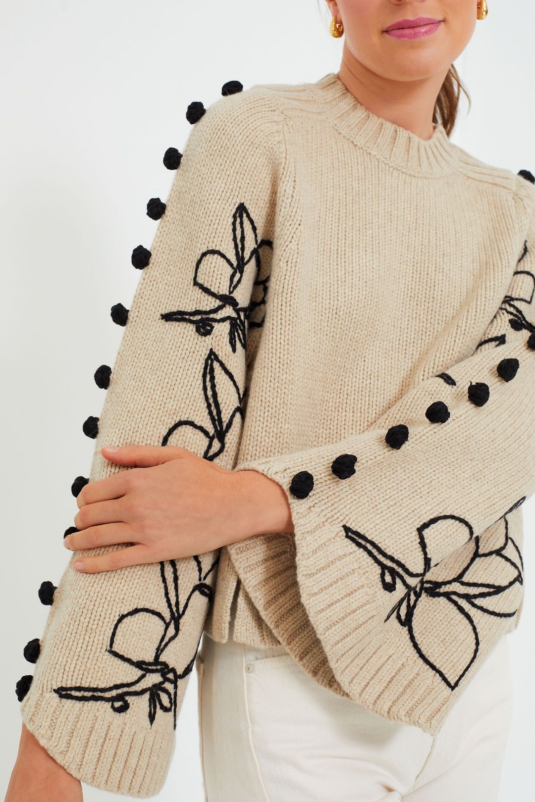 Stone Black Adele Wool Embroidered Knit