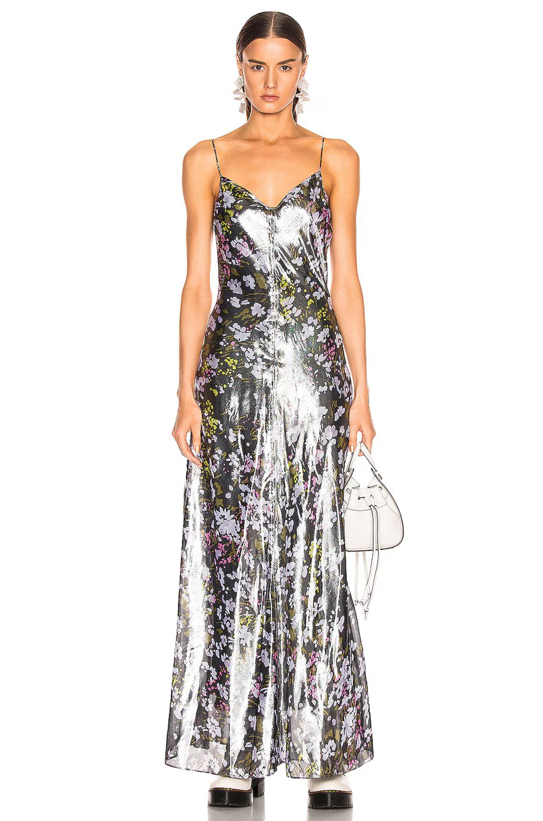 Lurex Floral-print Metallic Silk-blend Maxi Dress in Silver #2