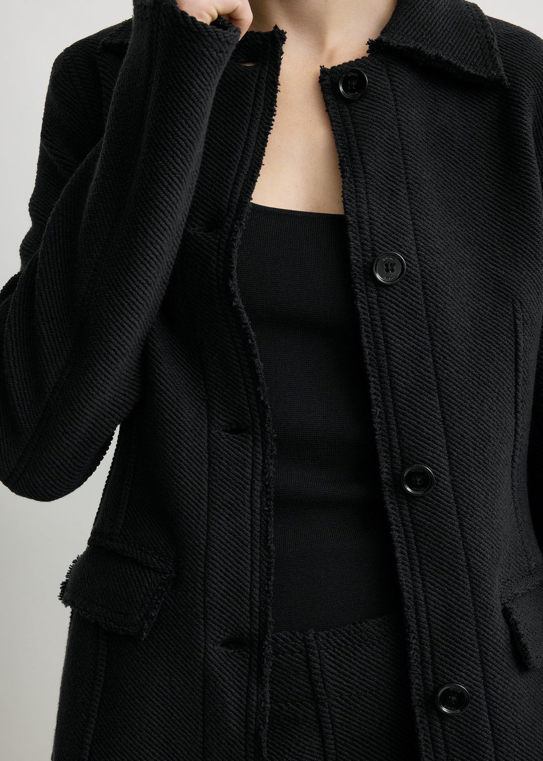 Raw hem cotton jacket black #5
