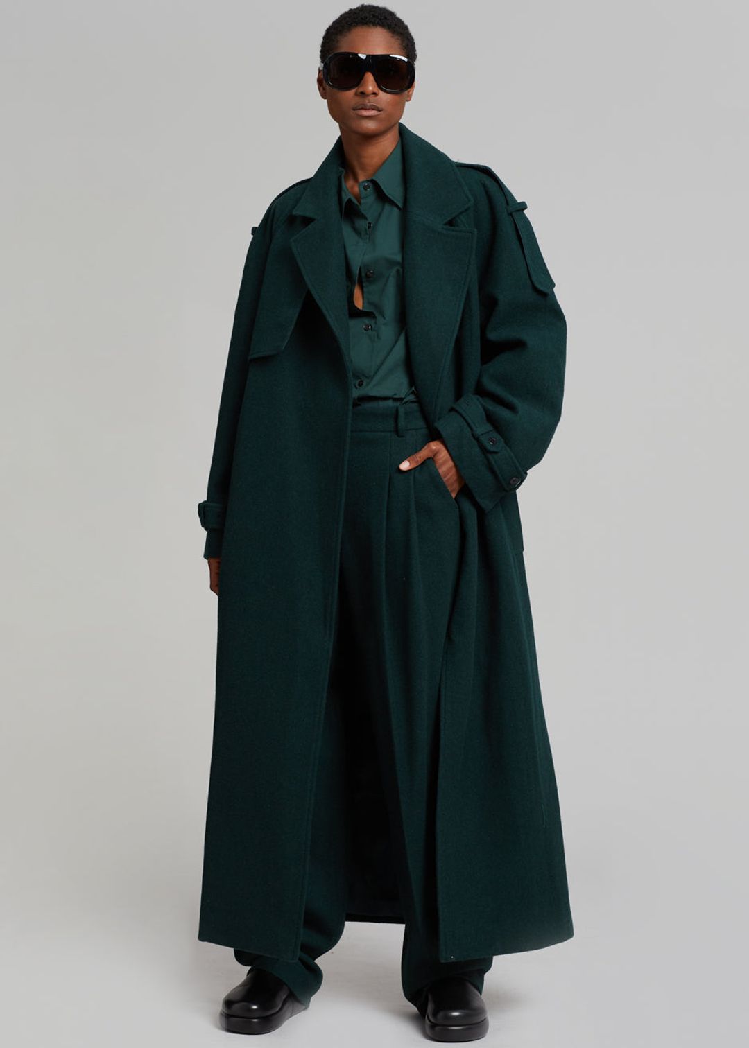 Suzanne Wool Trench Coat - Bottle Green