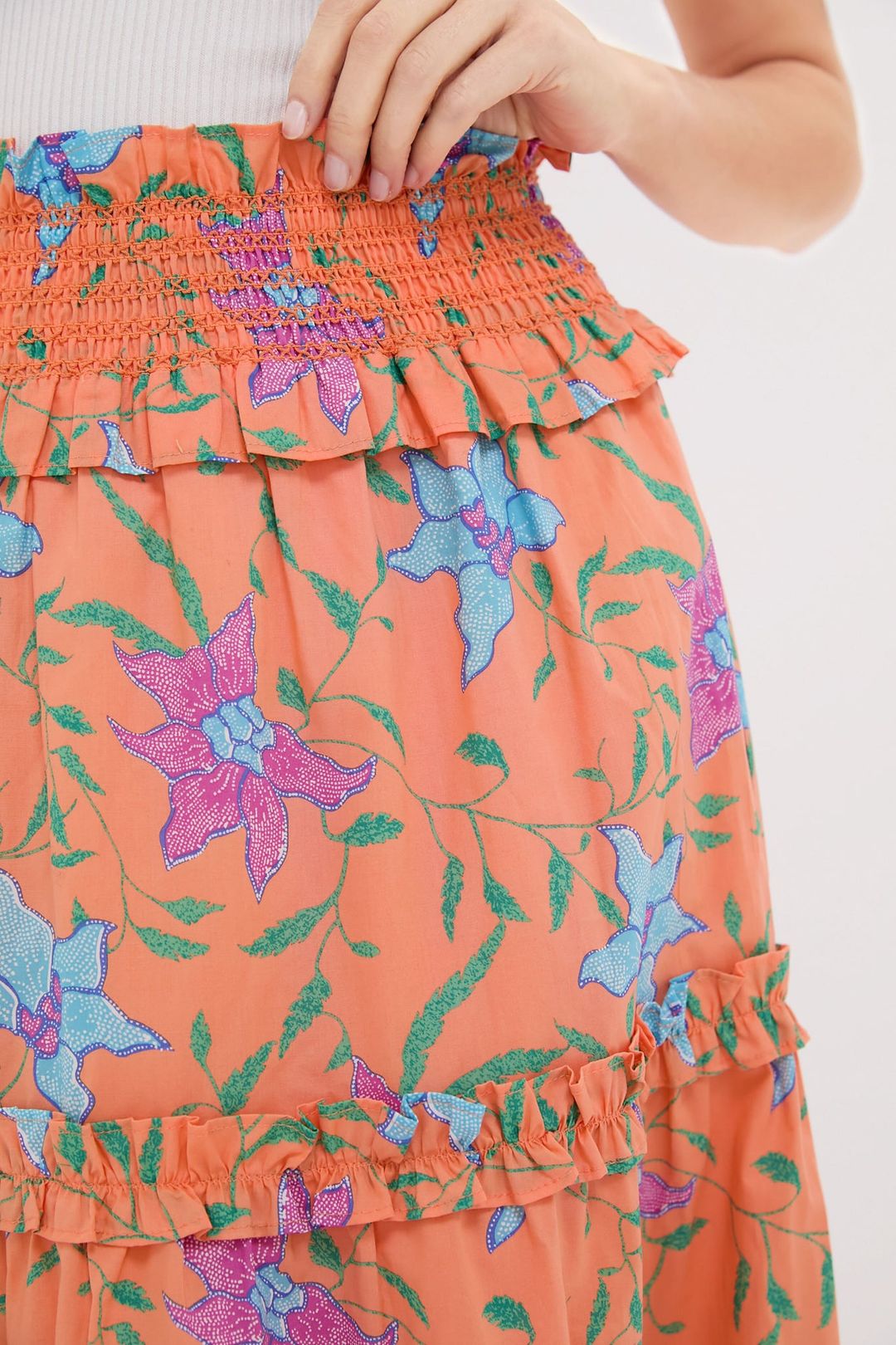 Orange Multi Floral Smocked Odette Maxi Skirt #5