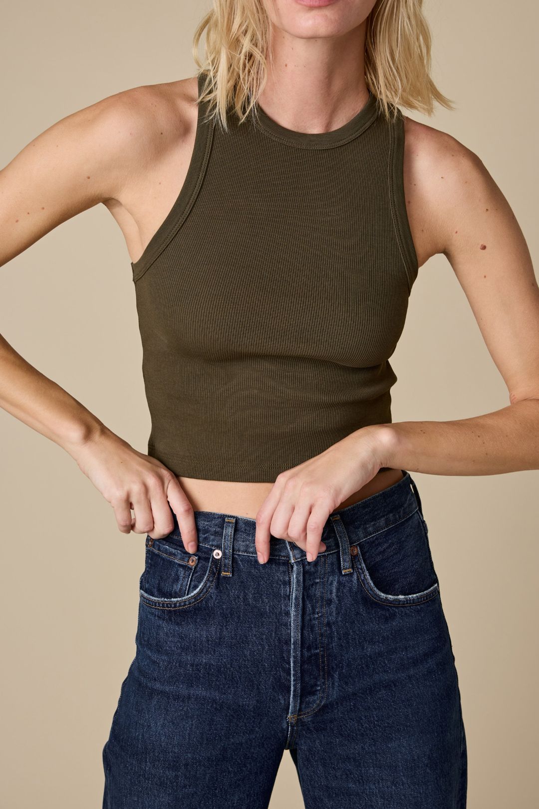 The Cropped Not So Basic Tank in Olive #5