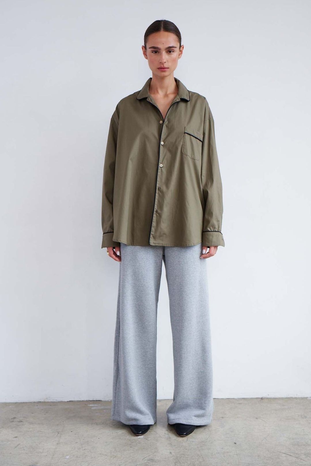 The Wide Leg Terry Trouser in Heather Grey