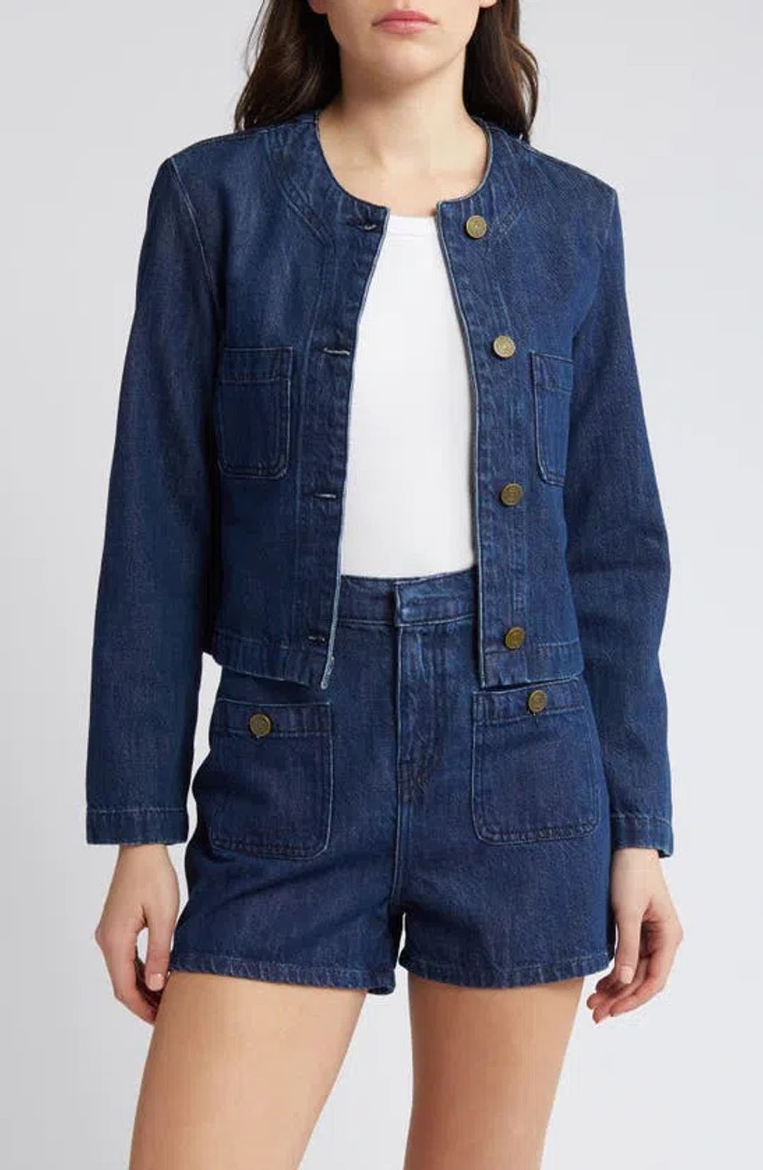 Collarless Denim Jacket In Cleopatra