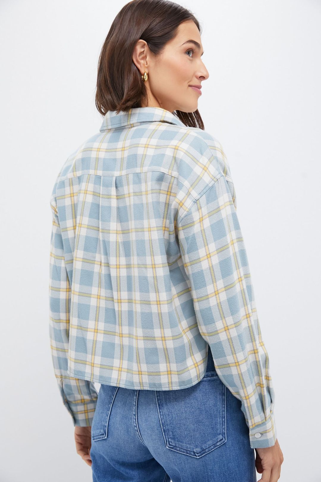 Blue Plaid Flannel Cropped Jasper Button Down #4