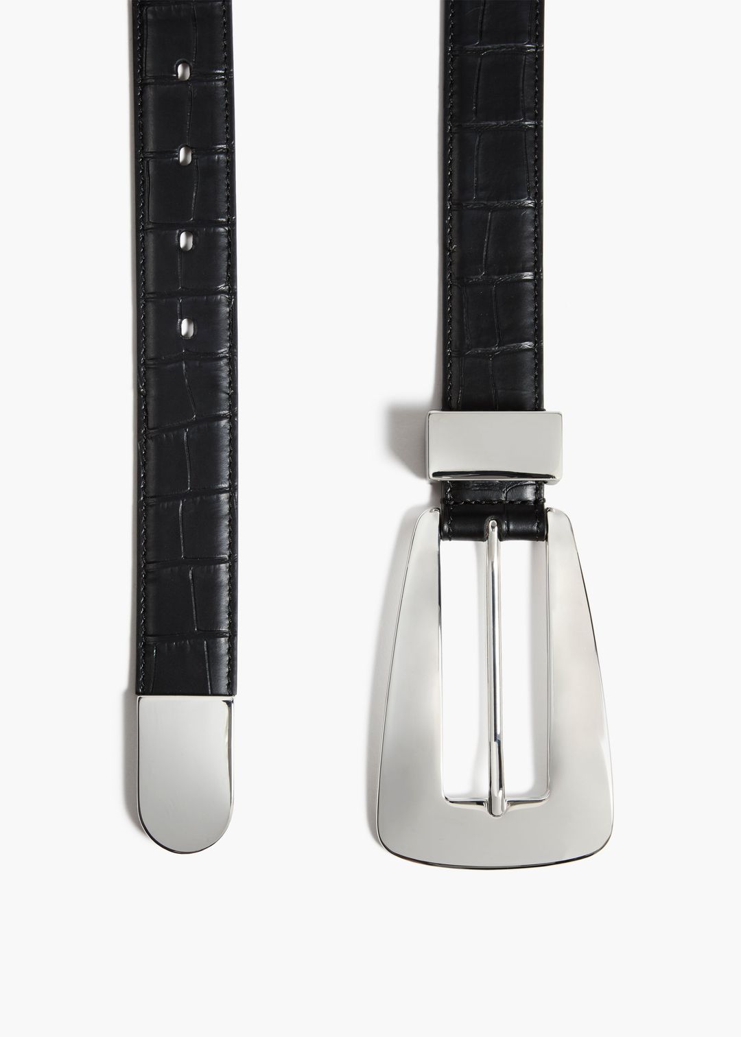 Lucca Belt in Black Croc-Embossed Leather with Silver