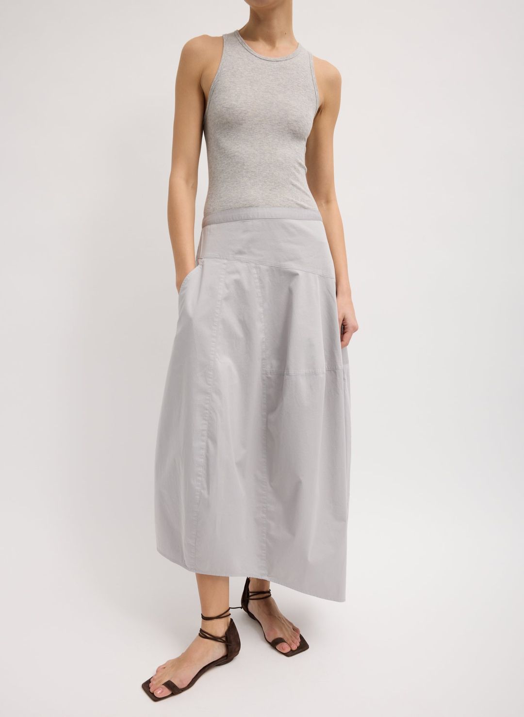 Garment Dyed Silky Cotton Asymmetrical Balloon Skirt