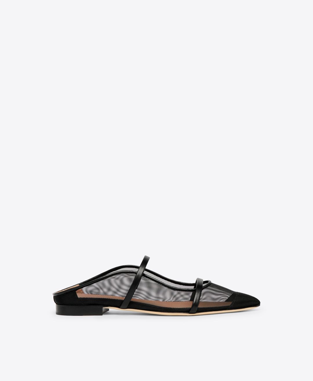 Maureen Flat - Black Mesh Flat Mules with Nappa Leather Straps