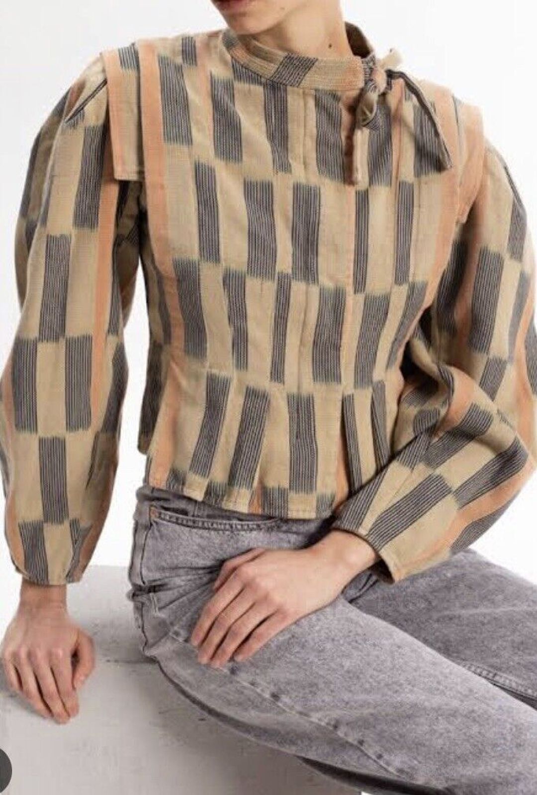 Womens Hiroki Gatheres Striped Cotton Zipper Blazer Jacket S 4 #3