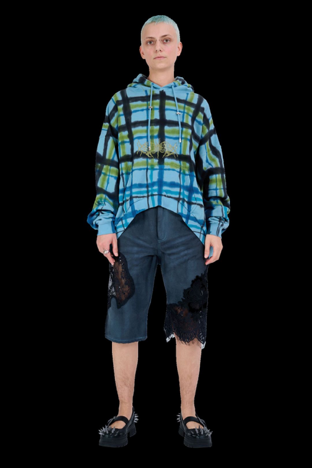 AURORA PLAID RHINESTONE ROUND HEM HOODIE #7