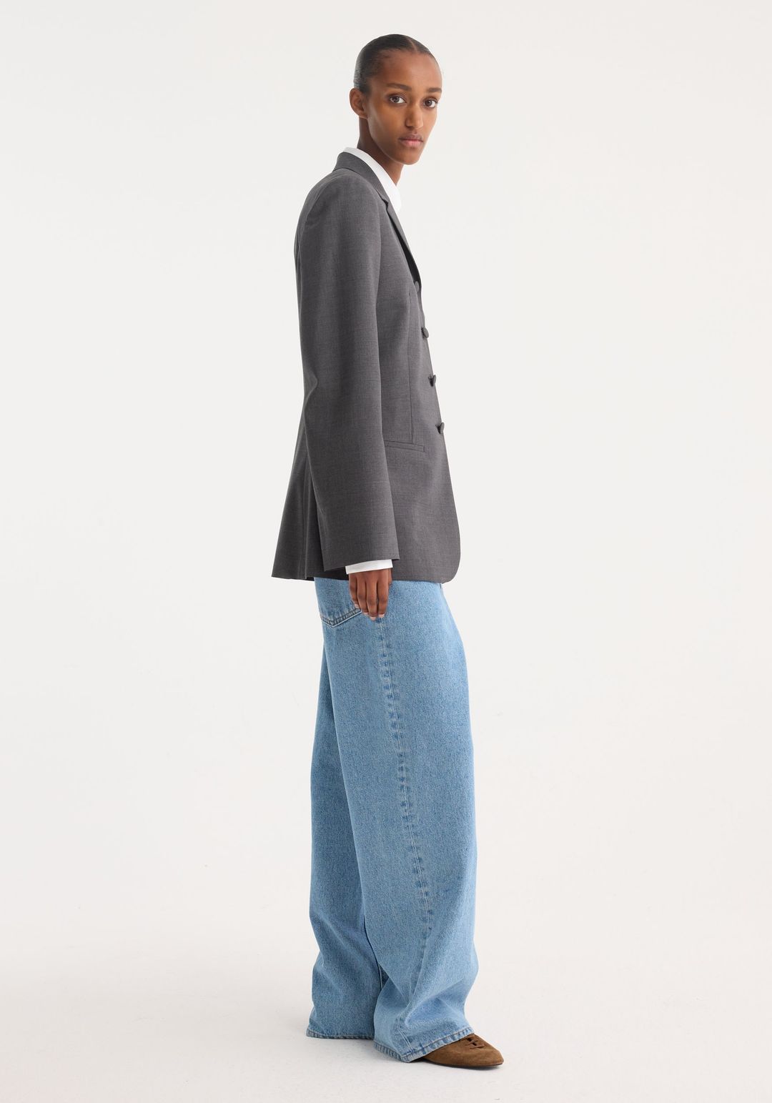 Fitted wool blazer | dark grey melange #5