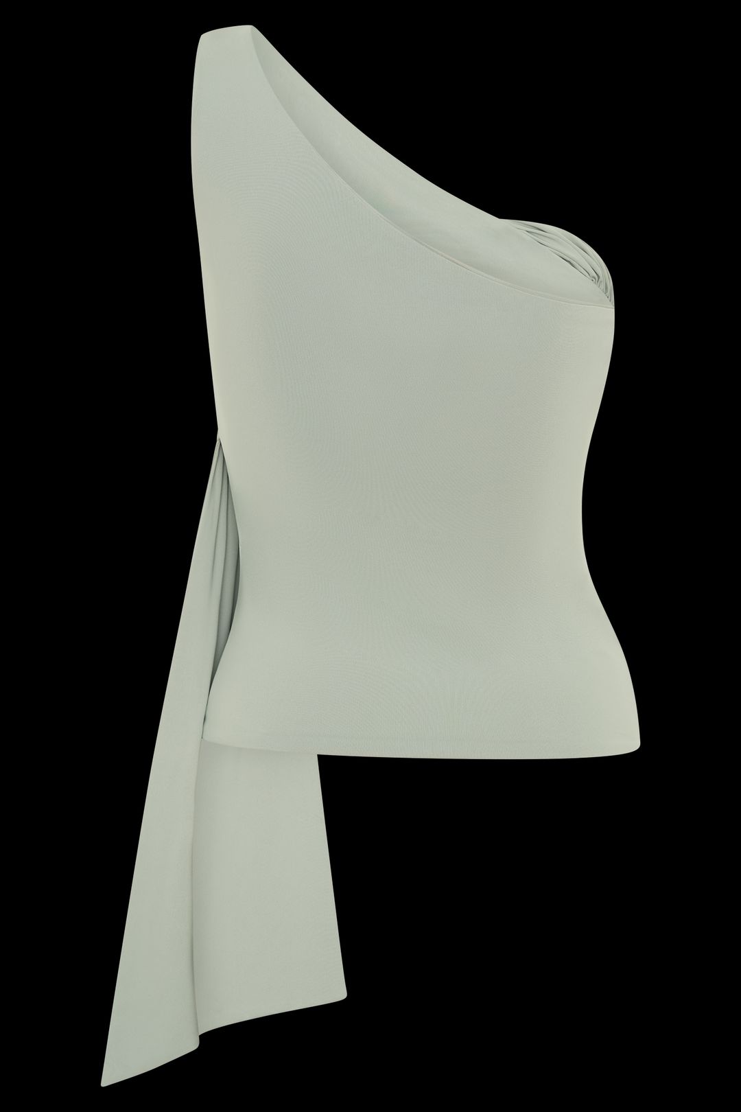 Sera One Shoulder Recycled Nylon Top With Drape - Basil #8