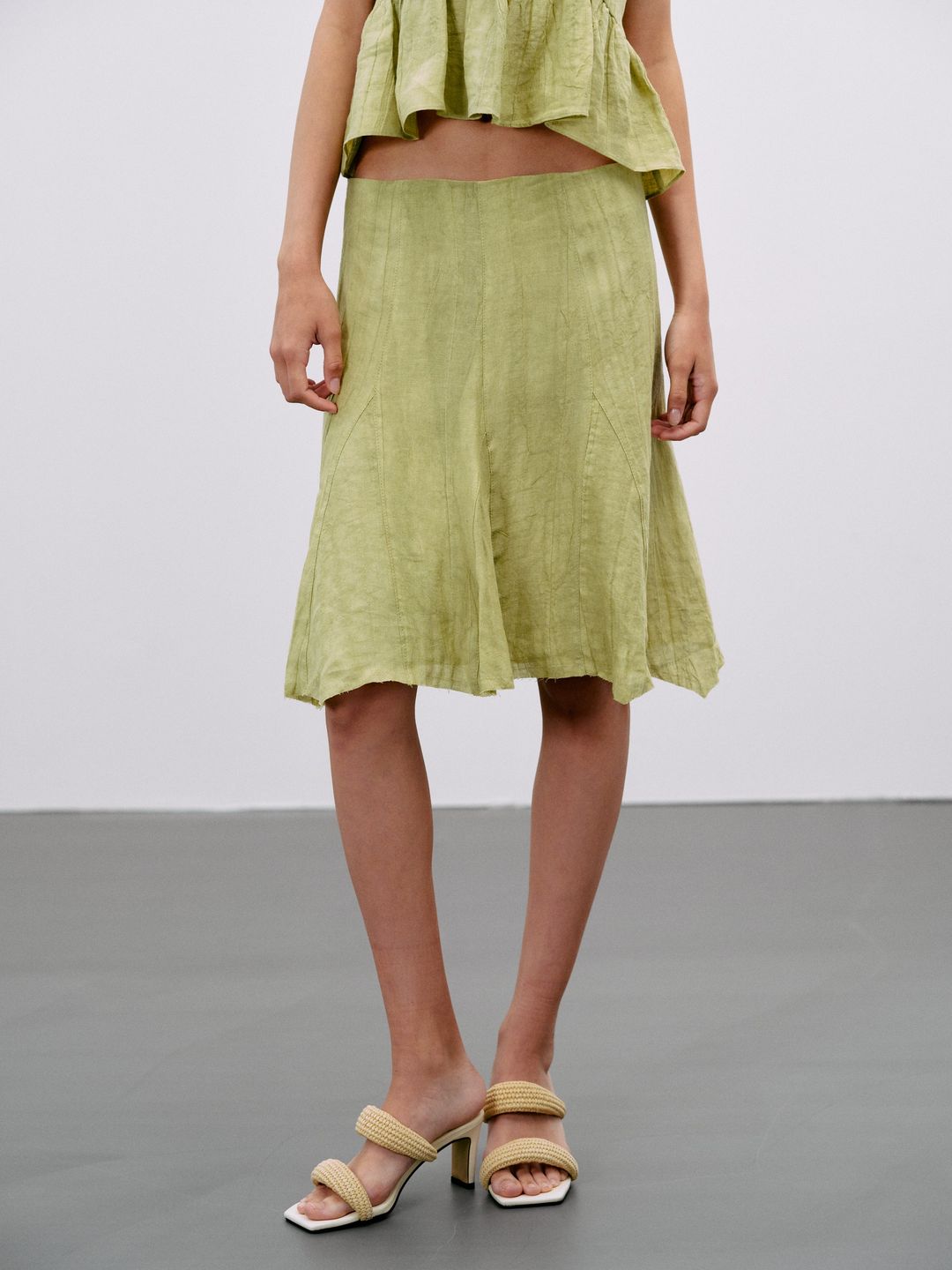 Dye Effect Linen Skirt, Light Green
