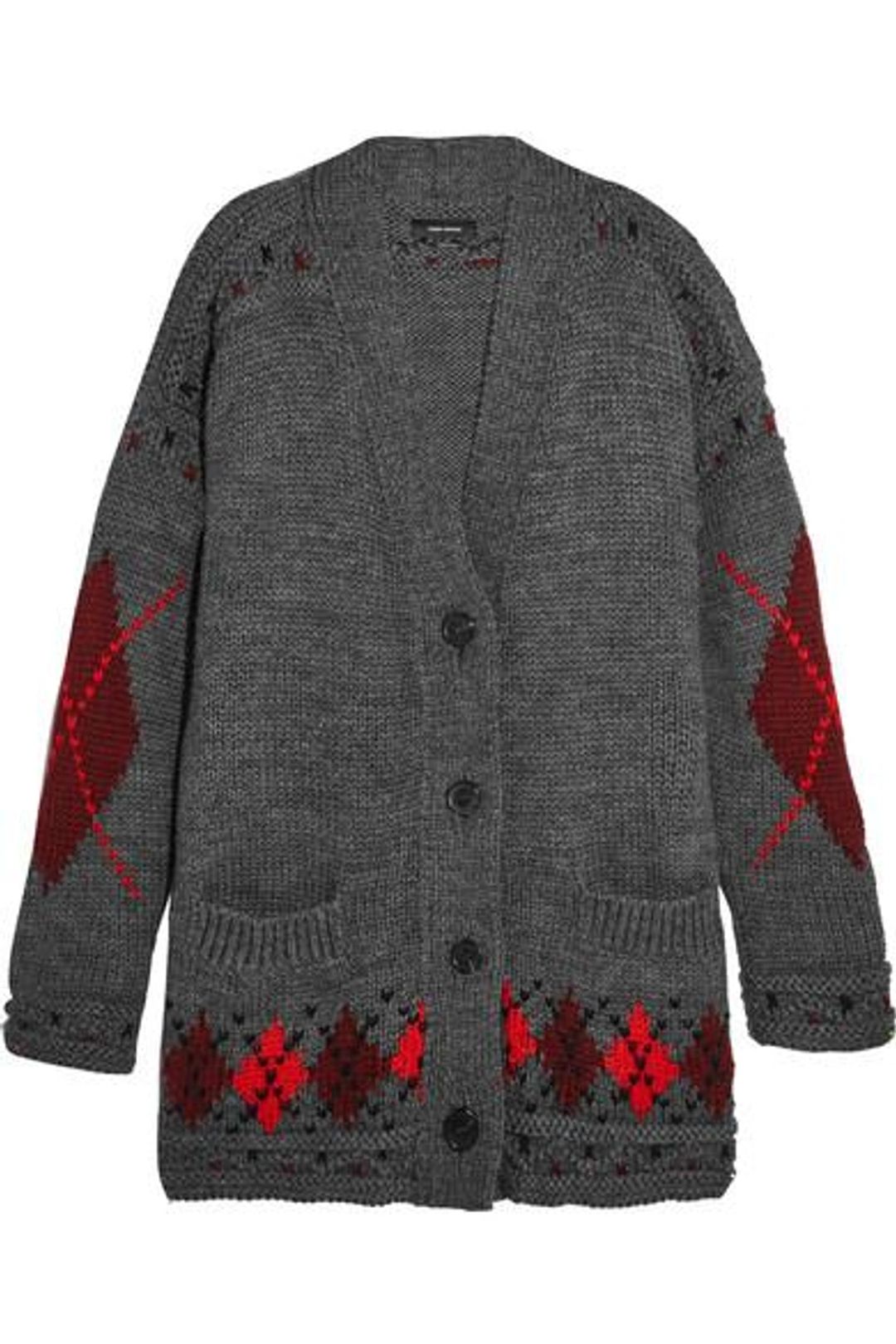 Woman Geena Oversized Argyle Wool And Alpaca-blend Cardigan Gray In Grey