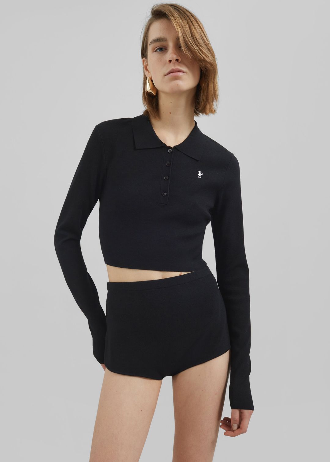 Giselle Cropped Knit Polo - Black #5