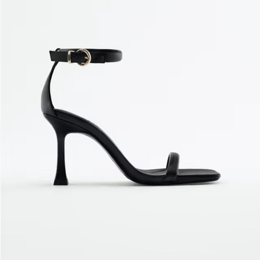 Square toe black heeled sandals