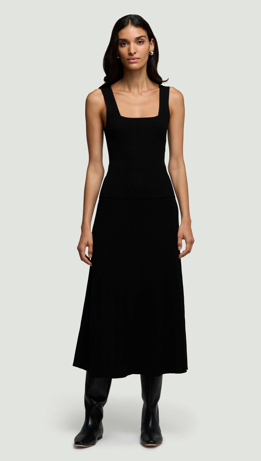 Square-Neck Ribbed Top in Variegated Rib Stretch | Black #3