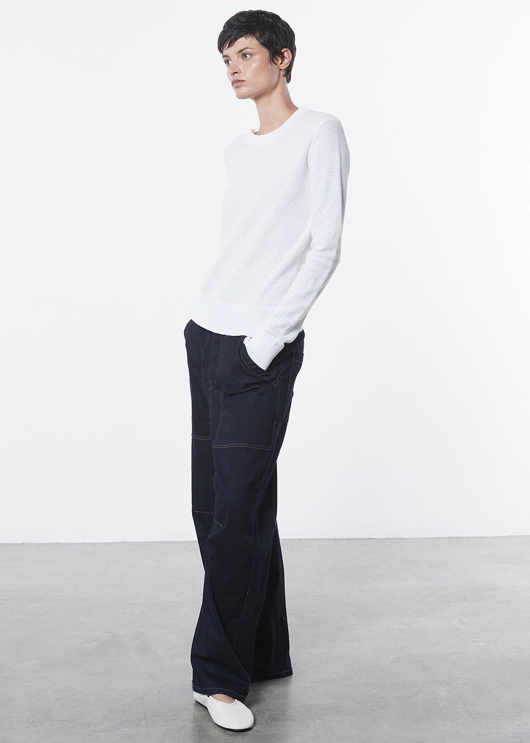 Linen Open Knit Crewneck | White