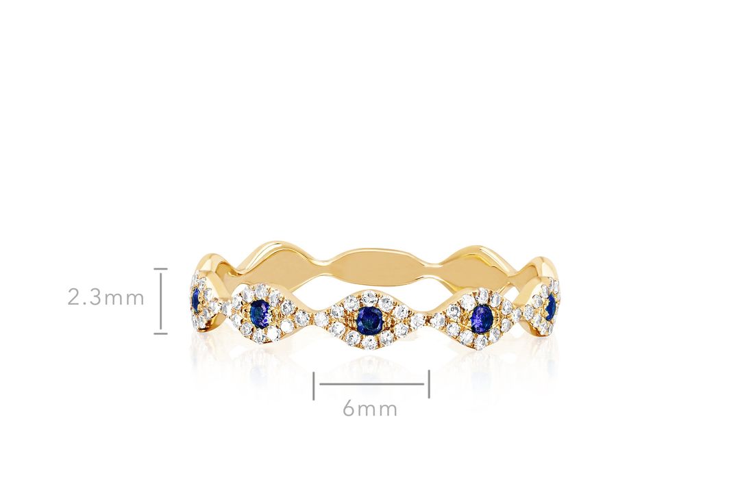 Diamond Blue Sapphire Multi Evil Eye Stack Ring #5