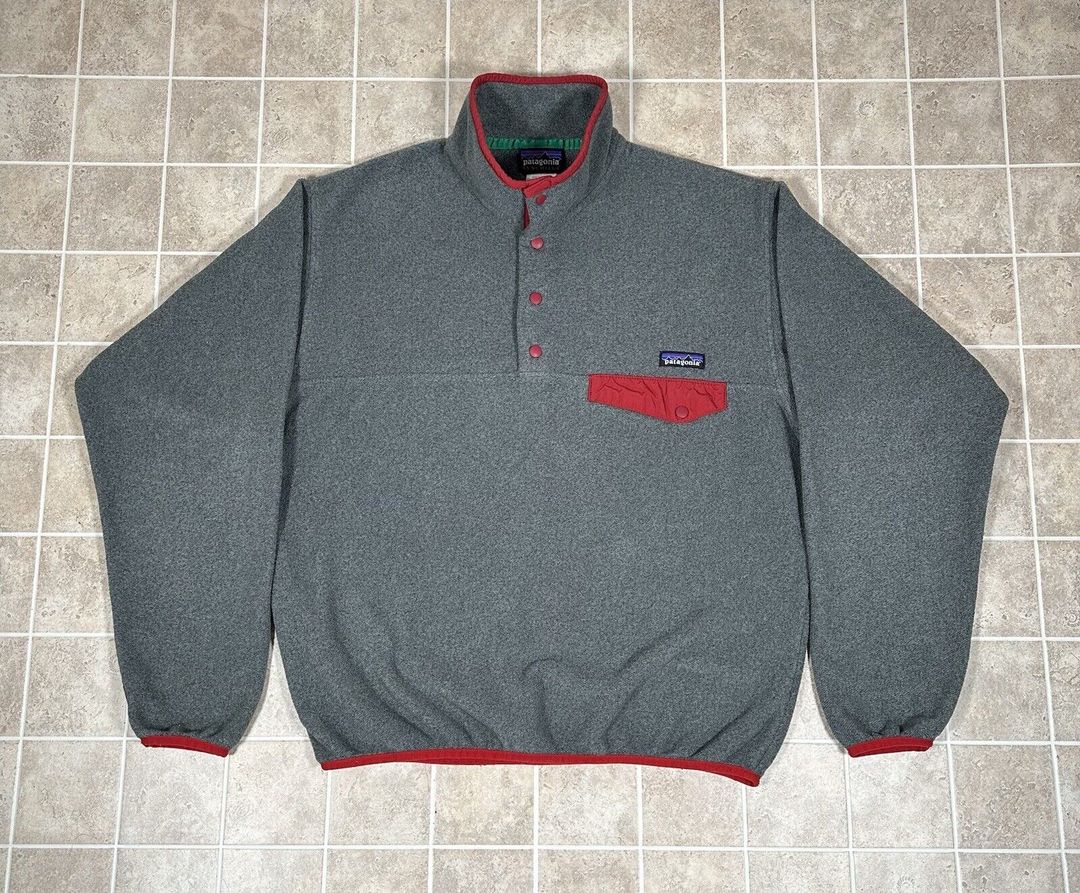 Grey Patagonia Synchilla Fleece Snap Pullover with Red Details (Small) #5