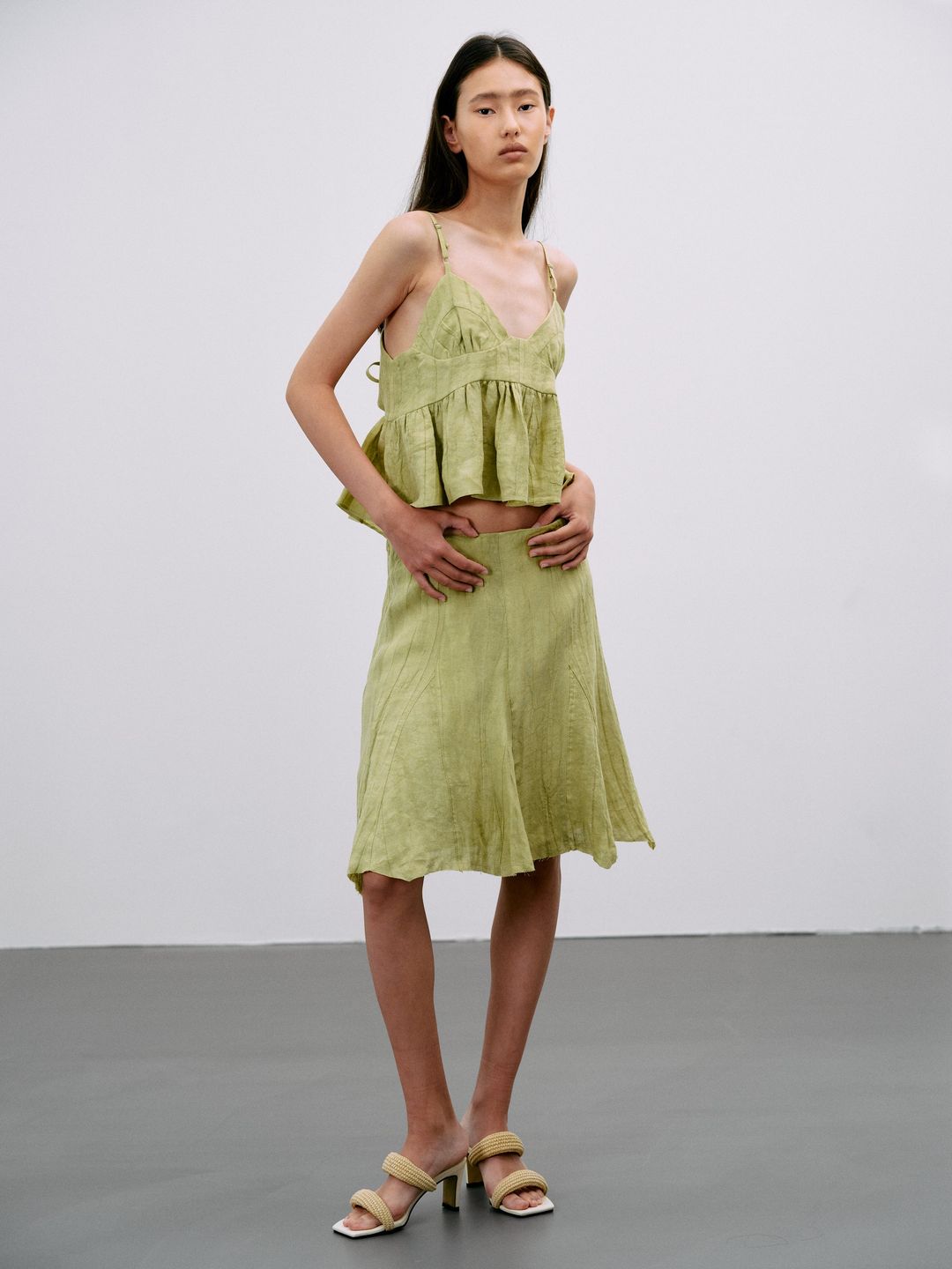 Dye Effect Linen Skirt, Light Green