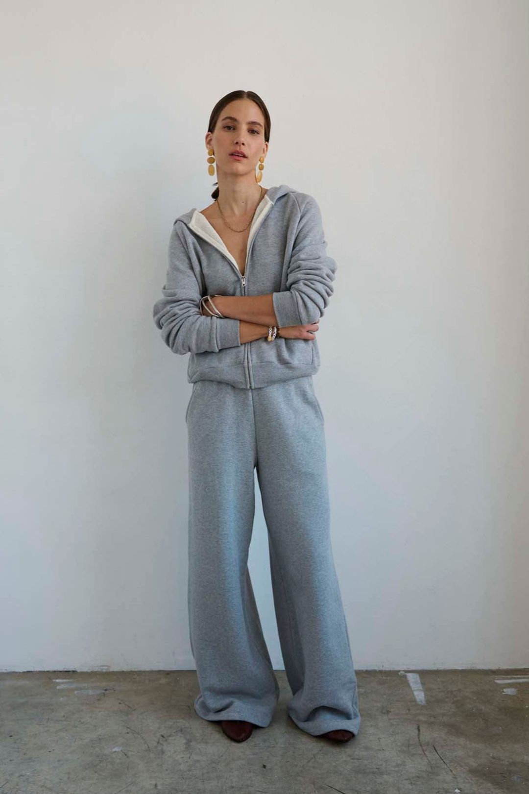 The Wide Leg Terry Trouser in Heather Grey #11