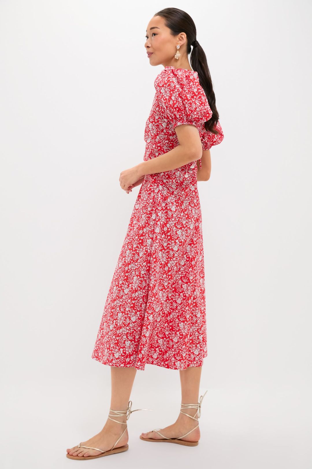 Red Lucille Liberty Print Short Sleeve Midi Dress #3