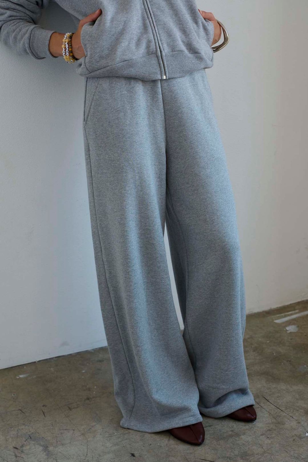 The Wide Leg Terry Trouser in Heather Grey #7