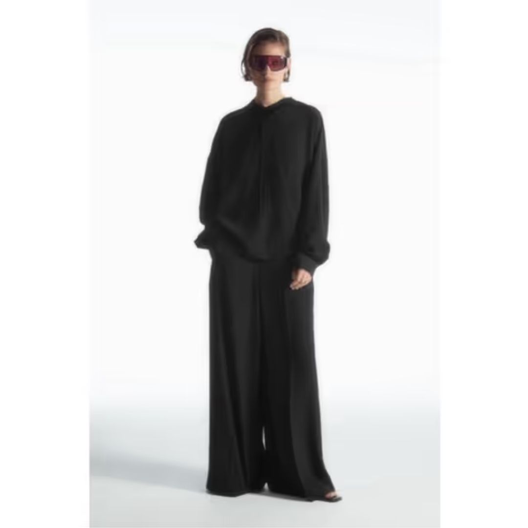 COS Black 100% Silk Wide Leg Trousers