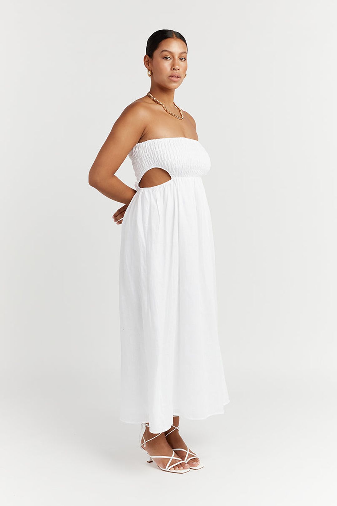 NELL WHITE LINEN MIDI DRESS #4